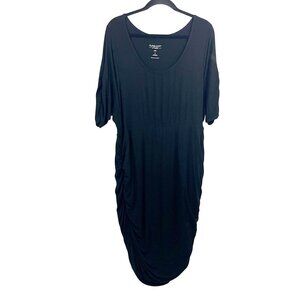 Torrid Super Soft Knits Black Jersey Ruched Midi Dress Scoop Neck - Size 3X
